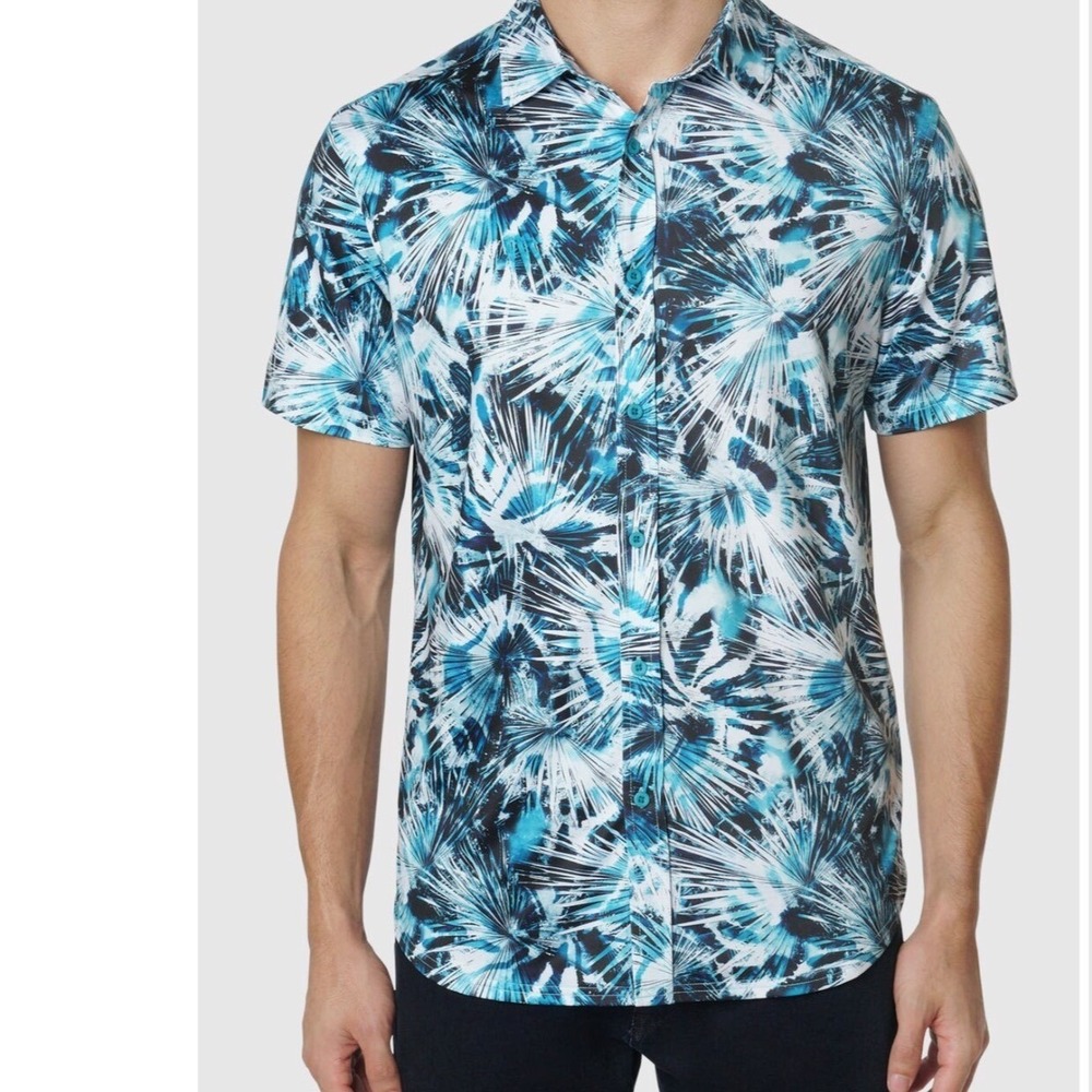 ROBERT GRAHAM Tie Dye Abstract Performance Stretch Button Up Shirt Teal‎ Large